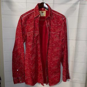 LARRY MAHAN Cowboy Collection L/S Pearl Snap Red Paisley Western Shirt Medium